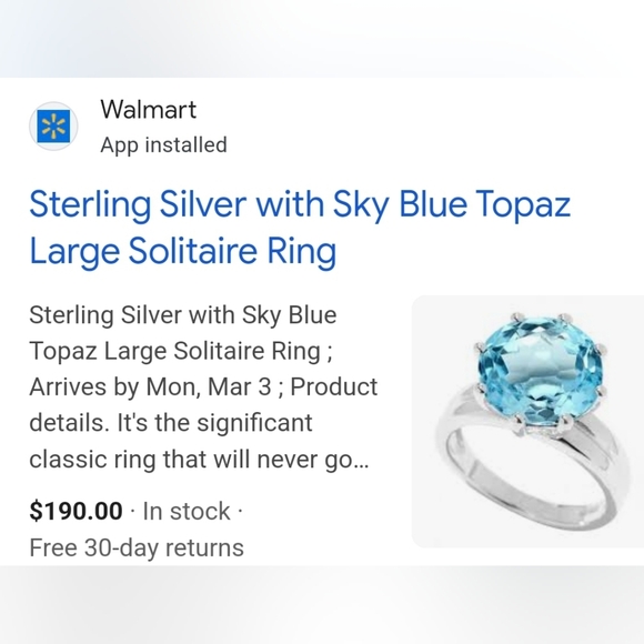 Natural Sky Blue Topaz 4.80 Carat Sterling Silver Ring Size 10 New! - Picture 7 of 7